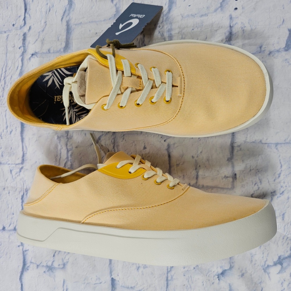 OluKai Tradewind Canvas Sneakers Mens 10 Yellow Island Breathable Lace Up Shoes